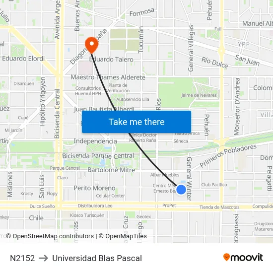 N2152 to Universidad Blas Pascal map
