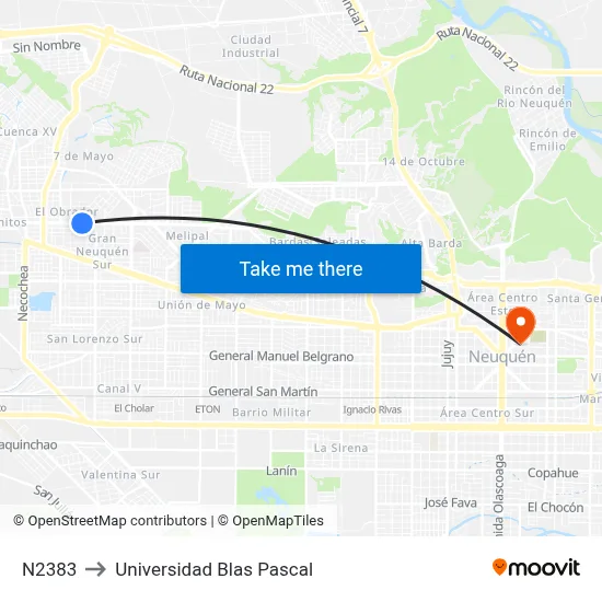 N2383 to Universidad Blas Pascal map