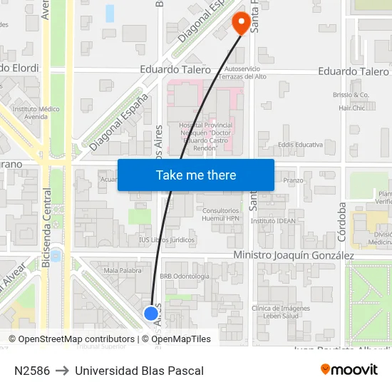 N2586 to Universidad Blas Pascal map