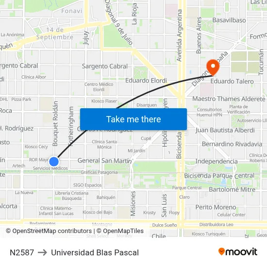 N2587 to Universidad Blas Pascal map