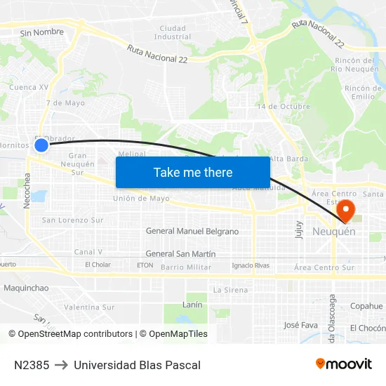 N2385 to Universidad Blas Pascal map
