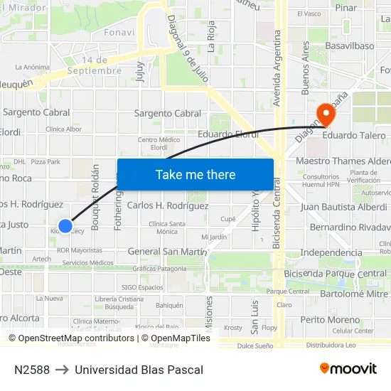 N2588 to Universidad Blas Pascal map