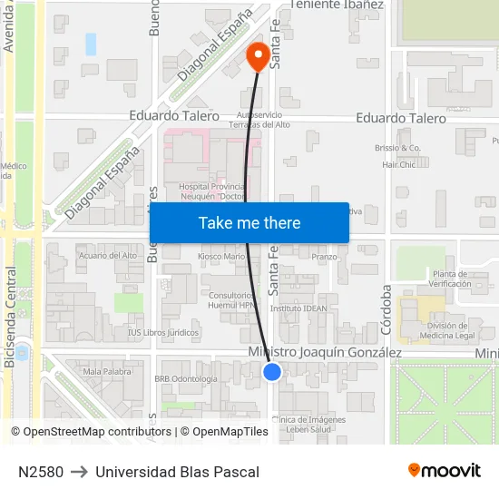 N2580 to Universidad Blas Pascal map