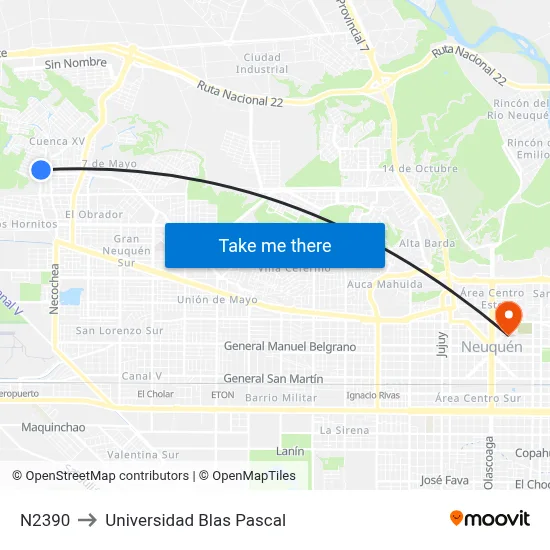 N2390 to Universidad Blas Pascal map