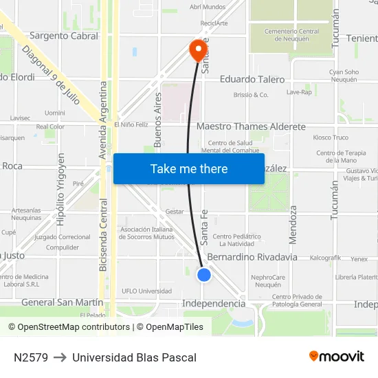 N2579 to Universidad Blas Pascal map