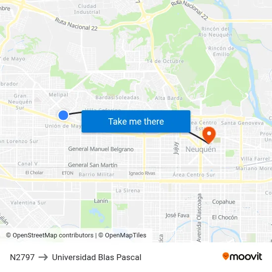 N2797 to Universidad Blas Pascal map