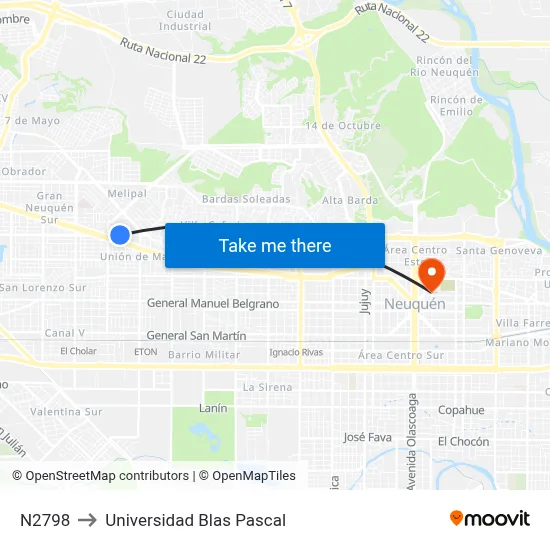 N2798 to Universidad Blas Pascal map