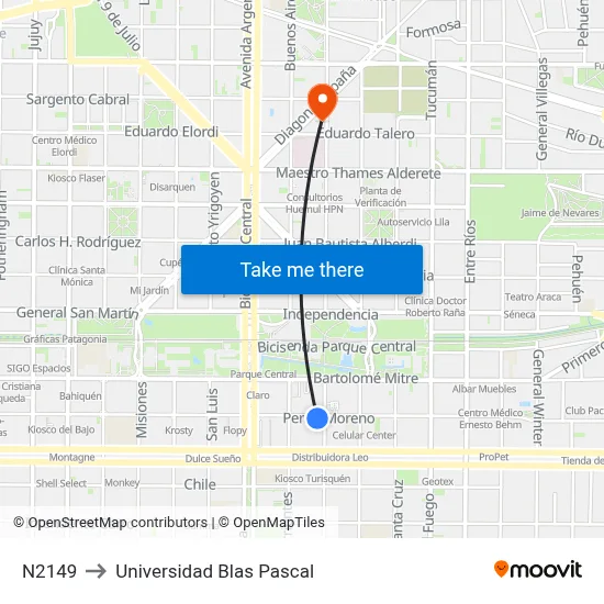 N2149 to Universidad Blas Pascal map