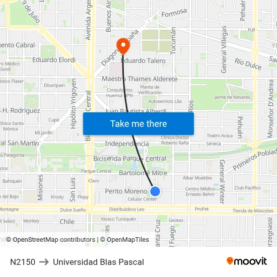 N2150 to Universidad Blas Pascal map