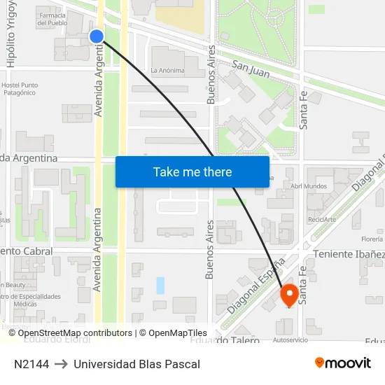 N2144 to Universidad Blas Pascal map