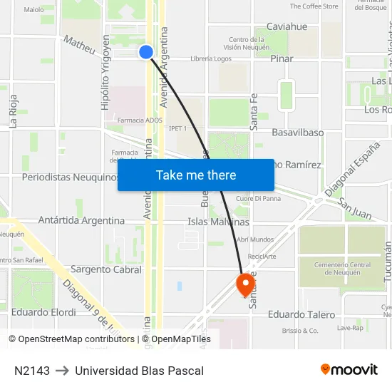 N2143 to Universidad Blas Pascal map