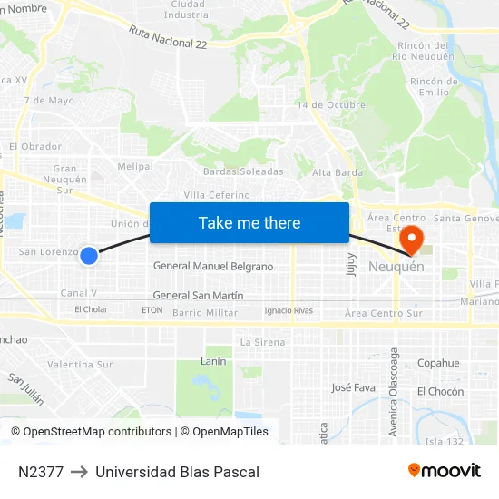 N2377 to Universidad Blas Pascal map