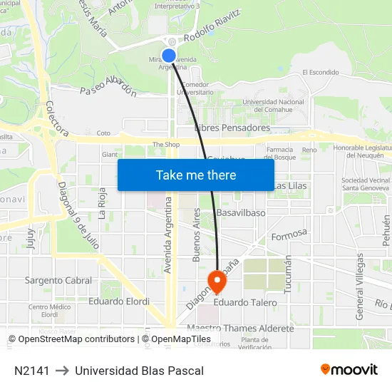 N2141 to Universidad Blas Pascal map