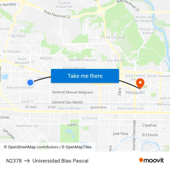 N2378 to Universidad Blas Pascal map