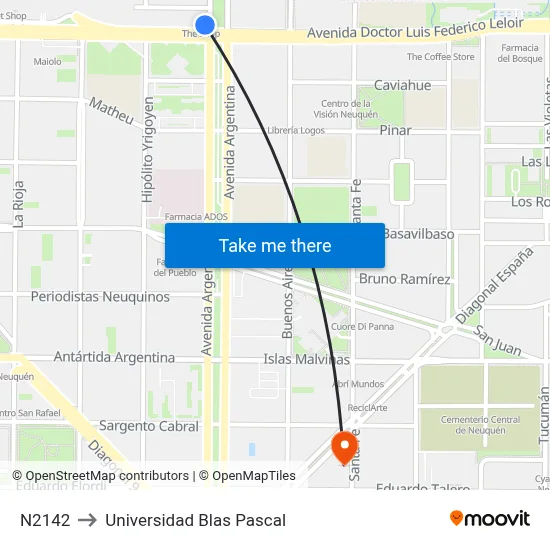 N2142 to Universidad Blas Pascal map