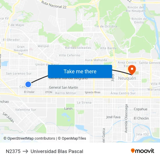 N2375 to Universidad Blas Pascal map