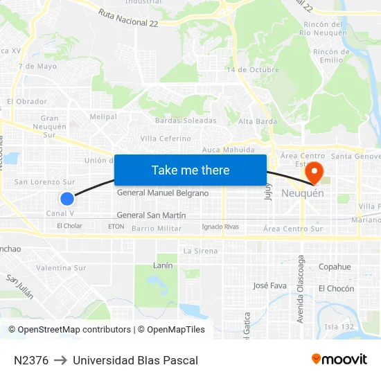 N2376 to Universidad Blas Pascal map