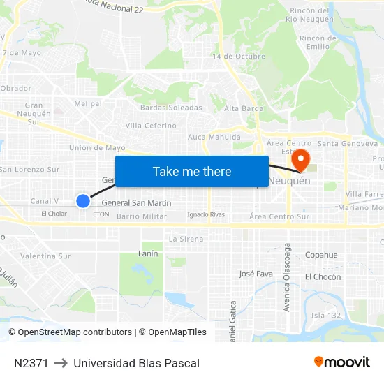 N2371 to Universidad Blas Pascal map