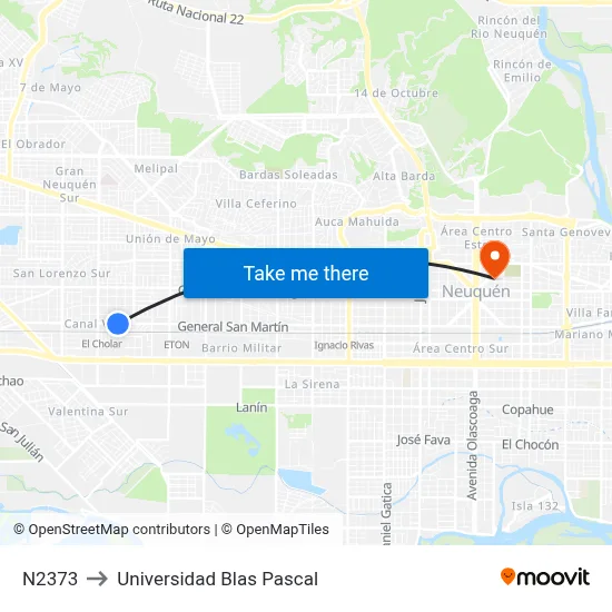 N2373 to Universidad Blas Pascal map