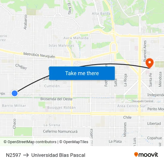 N2597 to Universidad Blas Pascal map