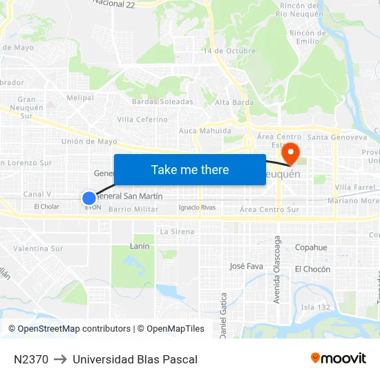 N2370 to Universidad Blas Pascal map