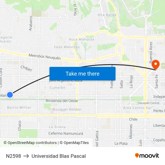 N2598 to Universidad Blas Pascal map