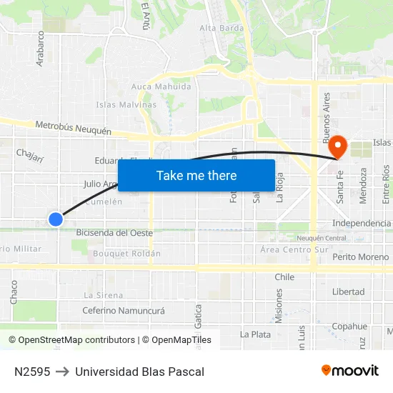 N2595 to Universidad Blas Pascal map