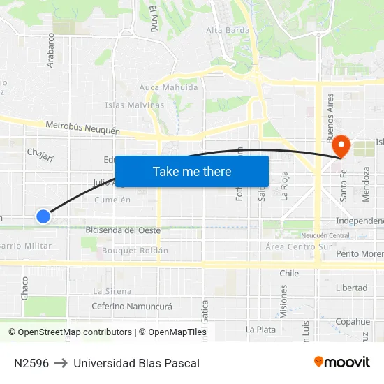 N2596 to Universidad Blas Pascal map