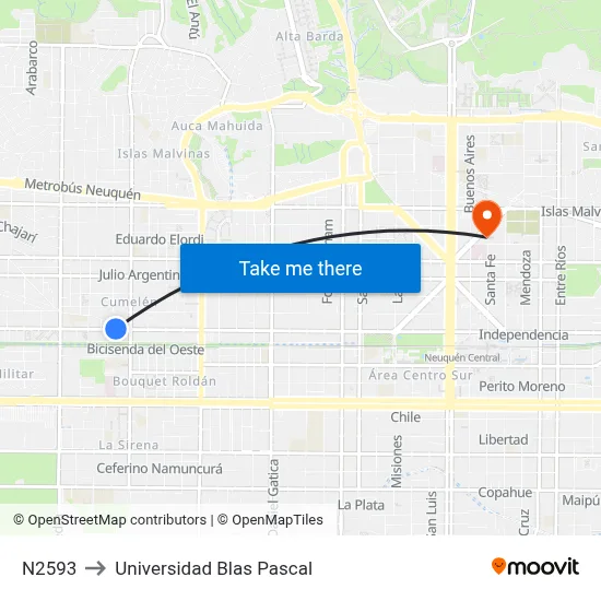 N2593 to Universidad Blas Pascal map