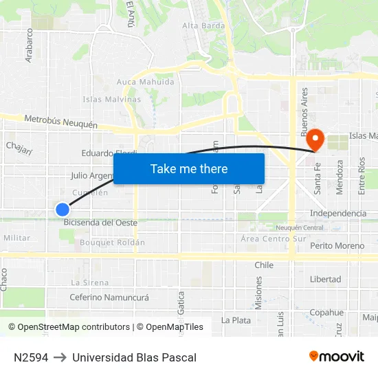 N2594 to Universidad Blas Pascal map