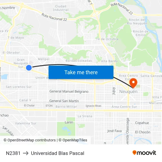 N2381 to Universidad Blas Pascal map