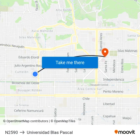 N2590 to Universidad Blas Pascal map