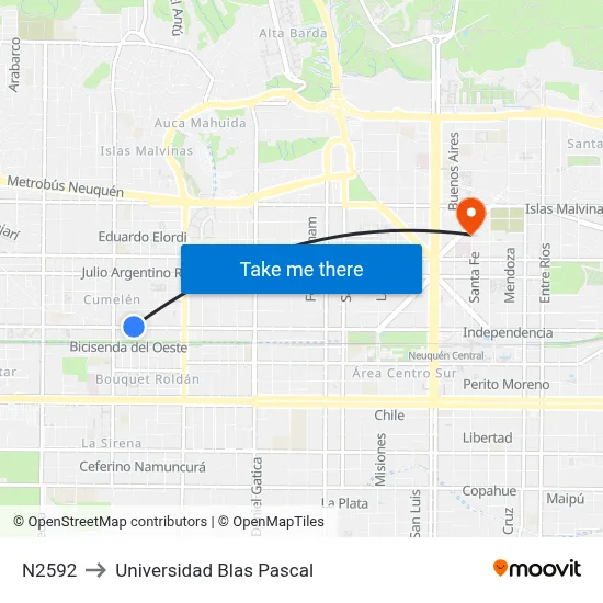 N2592 to Universidad Blas Pascal map
