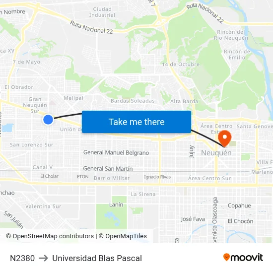 N2380 to Universidad Blas Pascal map