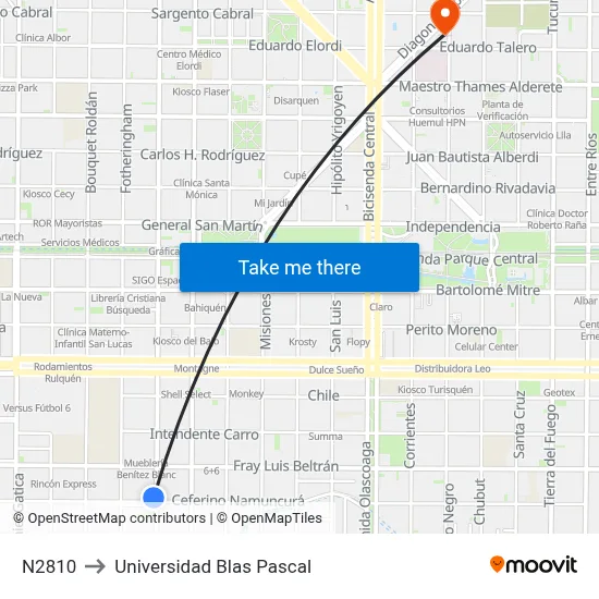 N2810 to Universidad Blas Pascal map