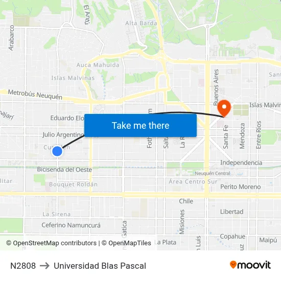N2808 to Universidad Blas Pascal map