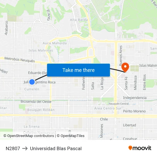 N2807 to Universidad Blas Pascal map
