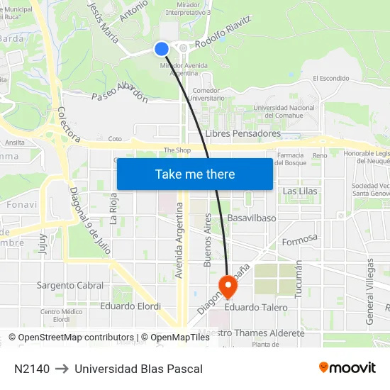N2140 to Universidad Blas Pascal map