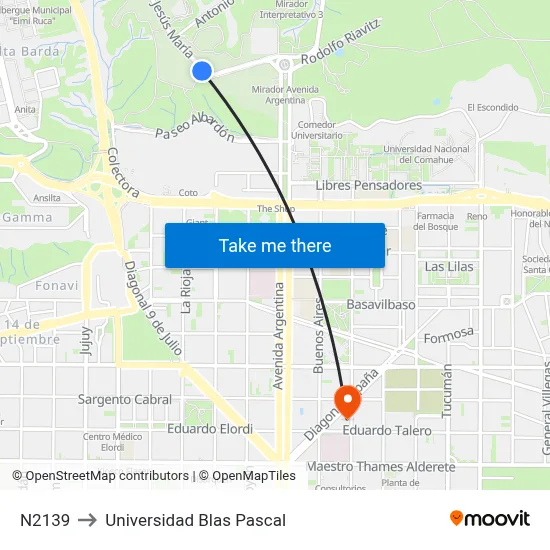 N2139 to Universidad Blas Pascal map