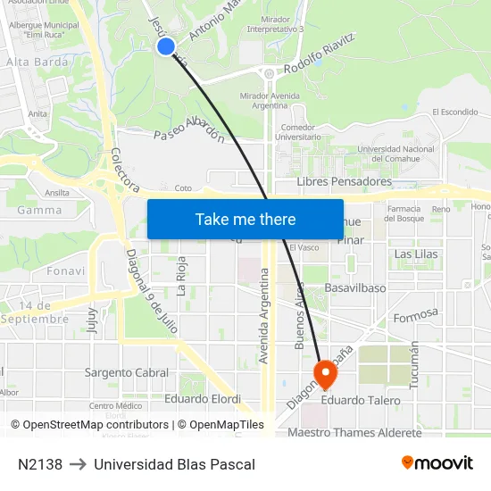 N2138 to Universidad Blas Pascal map