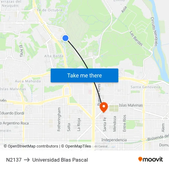 N2137 to Universidad Blas Pascal map