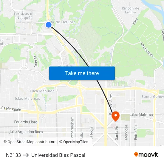 N2133 to Universidad Blas Pascal map