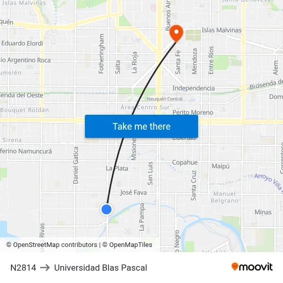 N2814 to Universidad Blas Pascal map