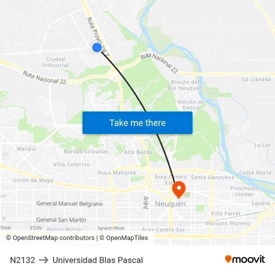 N2132 to Universidad Blas Pascal map