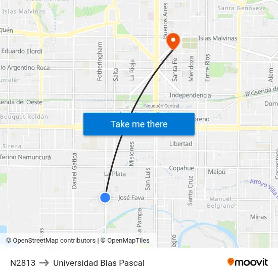 N2813 to Universidad Blas Pascal map