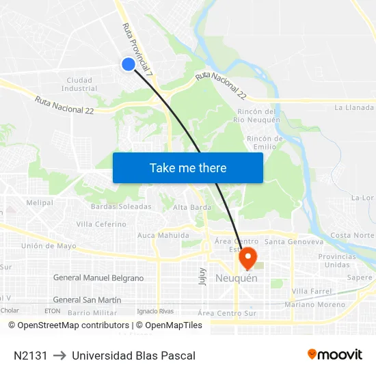 N2131 to Universidad Blas Pascal map