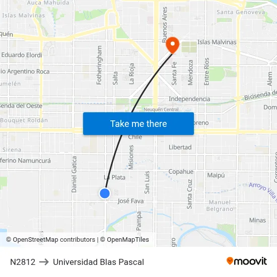 N2812 to Universidad Blas Pascal map