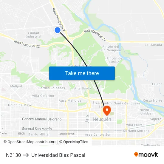 N2130 to Universidad Blas Pascal map