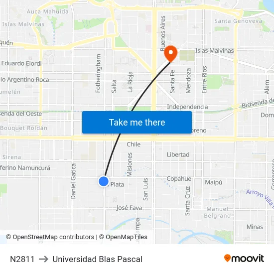 N2811 to Universidad Blas Pascal map