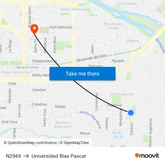 N2969 to Universidad Blas Pascal map